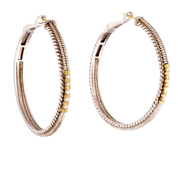 EUC Judith Ripka JR TWO Pave Diamond Large Linen 1.5” Hoop Earrings - Picture 9 of 9